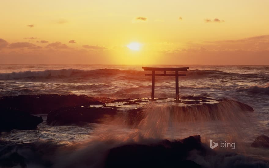 Sunrise view from the 8th station on Mt. Fuji of the fog-covered Yamanaka Lake, Japan