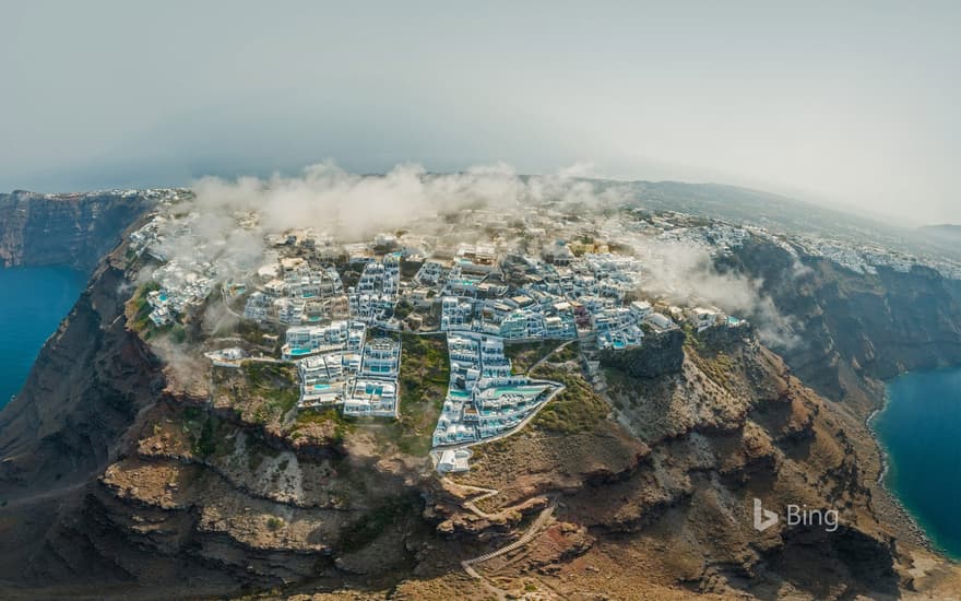 Aerial view of Santorini island, Greece